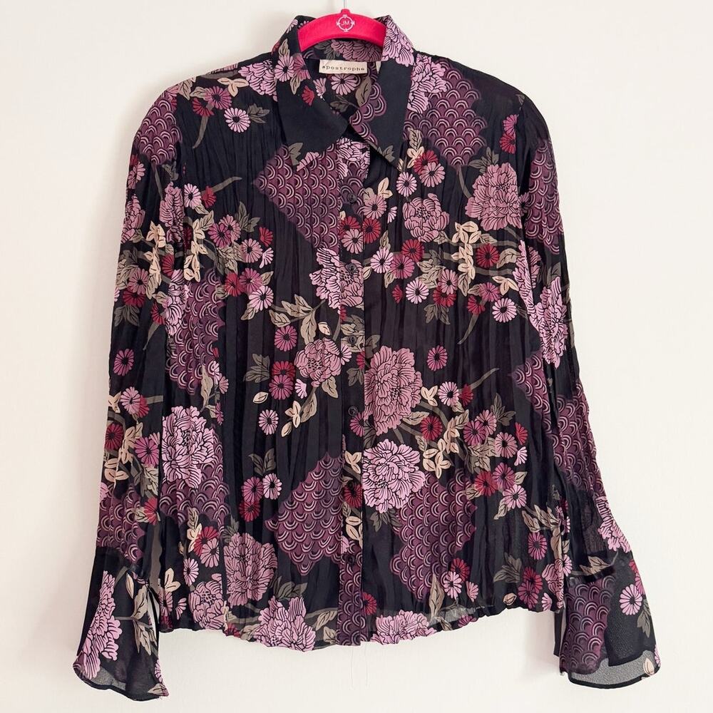 90s Y2K Floral Whimsigoth Button Shirt Floral Fairy Grunge Top Dark Witchy